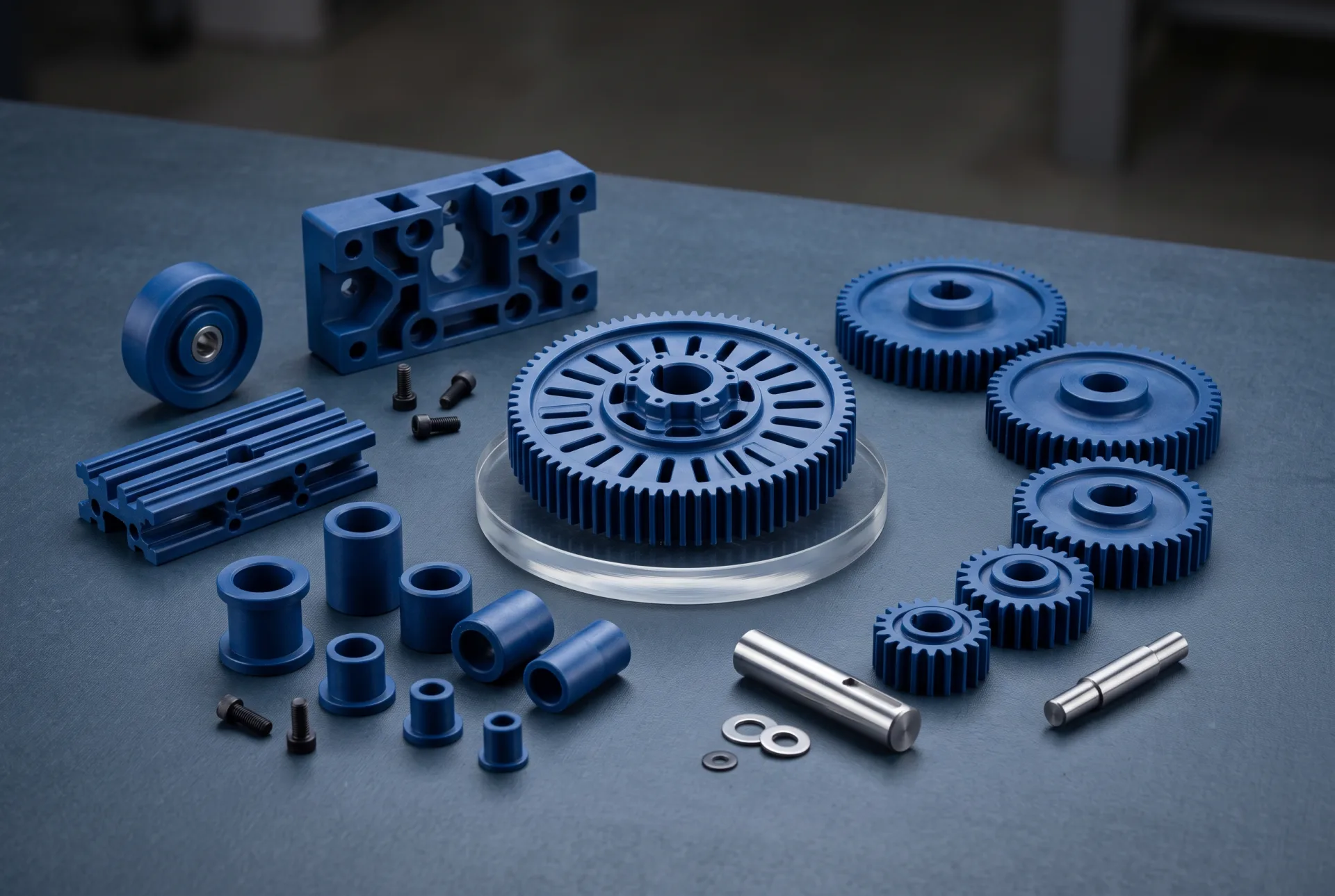 Gears, bushings and custom components machined from engineering plastics